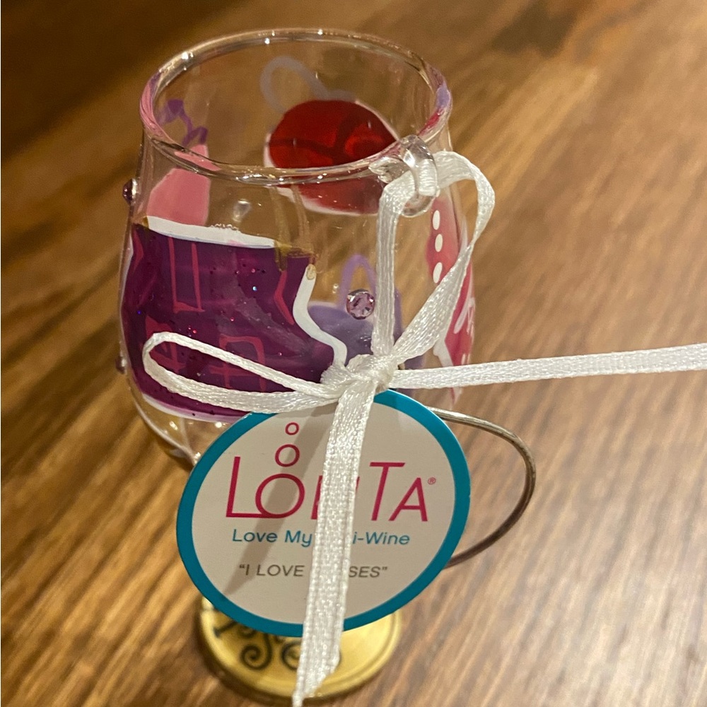 Lolita Love My Mini-Wine “I Love Purses” Glass Ornament *Retired* NIB